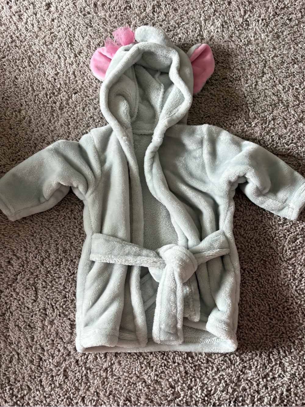 Kids Plush Hooded Bathrobe with Ears - Light Mint Pink Accents